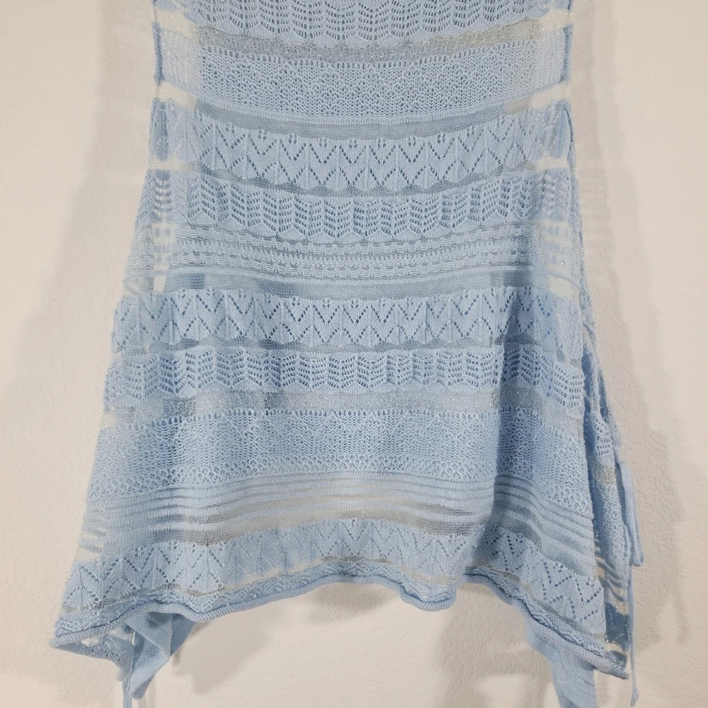 FREE PEOPLE sky blue lacy linen blend side tie shark bite cropped tank top
